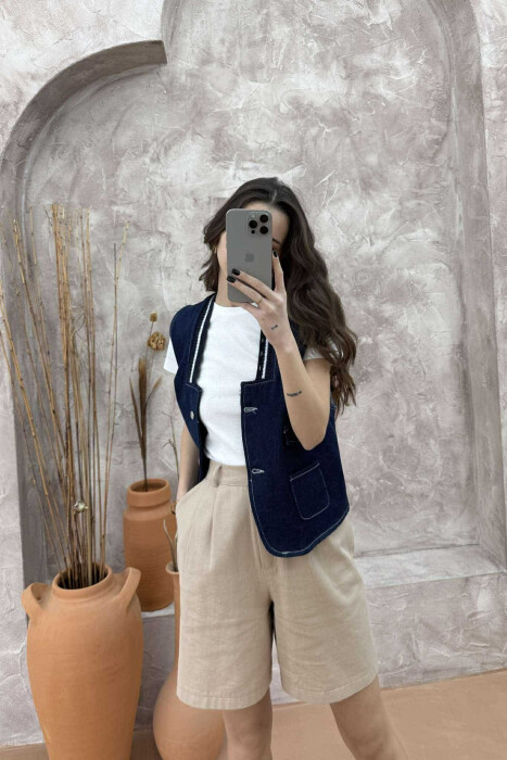 ONE COLOR DENIM WOMEN VEST BLUE/BLU - 5