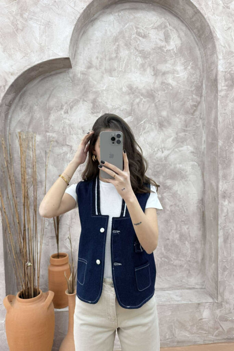 ONE COLOR DENIM WOMEN VEST BLUE/BLU - 7