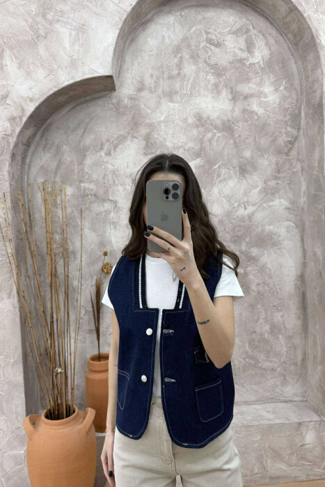 ONE COLOR DENIM WOMEN VEST BLUE/BLU - 8