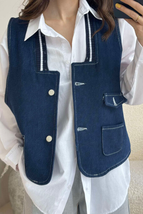 ONE COLOR DENIM WOMEN VEST BLUE/BLU - 3