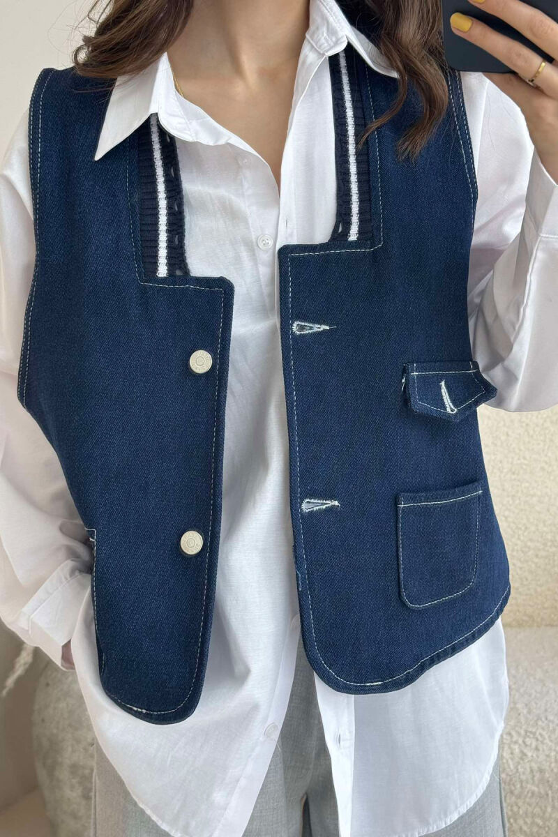 ONE COLOR DENIM WOMEN VEST BLUE/BLU - 3