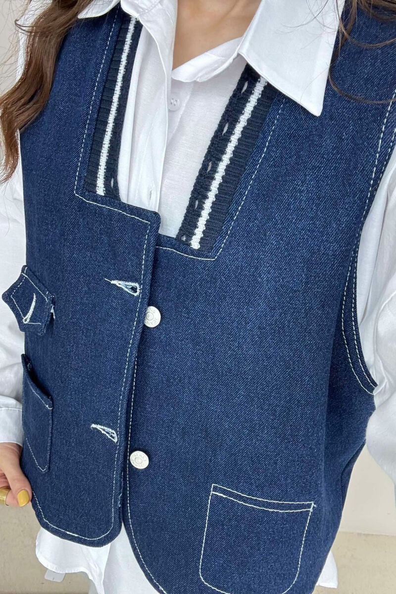 ONE COLOR DENIM WOMEN VEST BLUE/BLU - 5