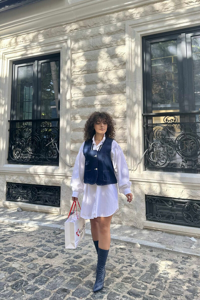 ONE COLOR DENIM WOMEN VEST BLUE/BLU - 1