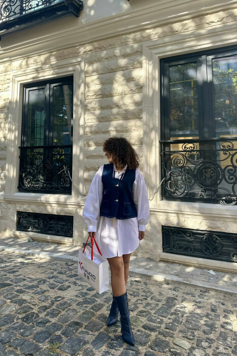 ONE COLOR DENIM WOMEN VEST BLUE/BLU - 3