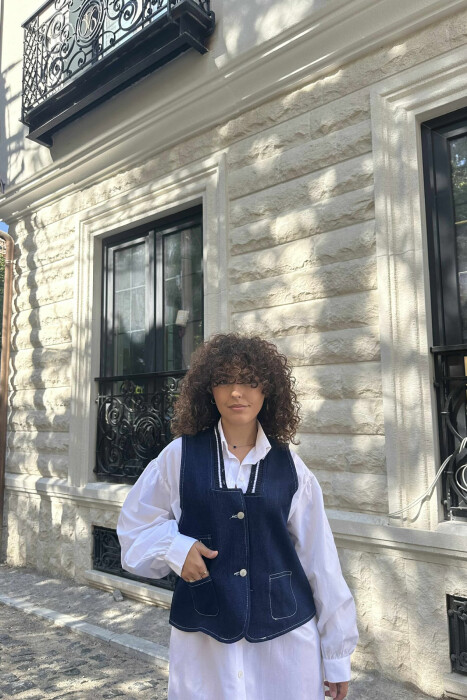 ONE COLOR DENIM WOMEN VEST BLUE/BLU - 4