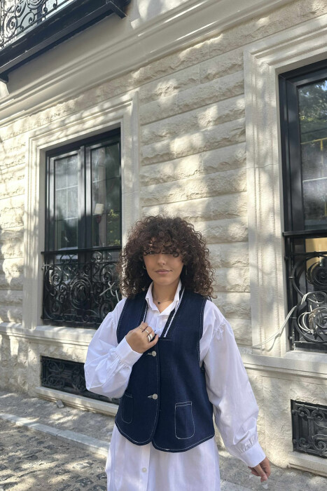 ONE COLOR DENIM WOMEN VEST BLUE/BLU - 5