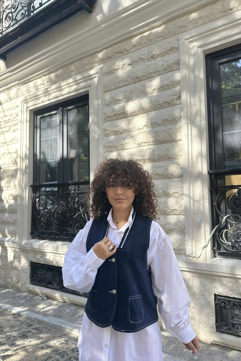 ONE COLOR DENIM WOMEN VEST BLUE/BLU - 5