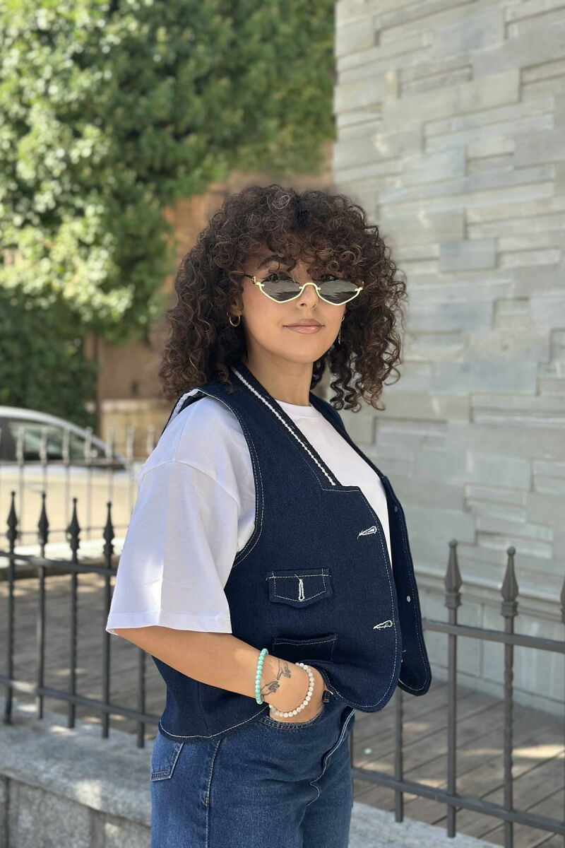 ONE COLOR DENIM WOMEN VEST BLUE/BLU - 7