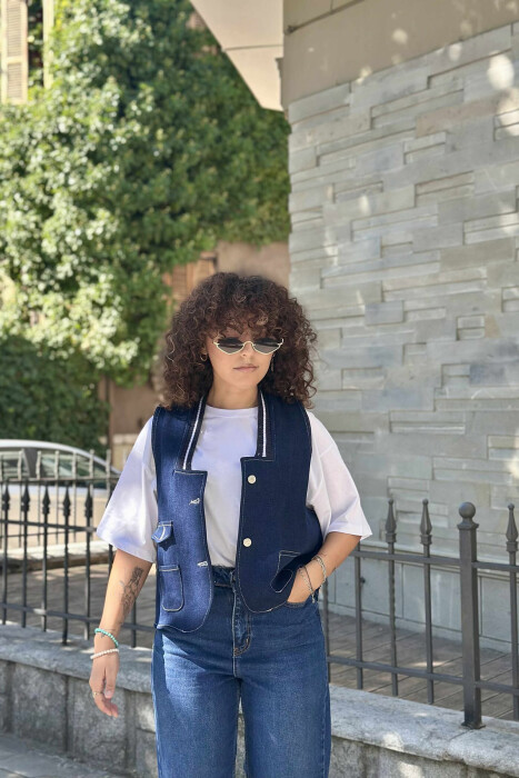 ONE COLOR DENIM WOMEN VEST BLUE/BLU - 6