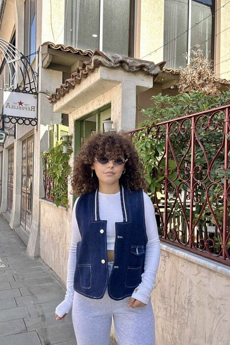 ONE COLOR DENIM WOMEN VEST BLUE/BLU - 10