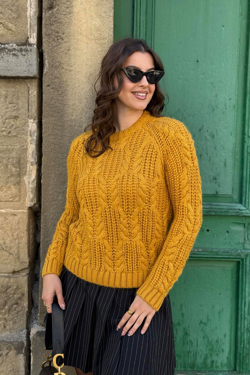 ONE COLOR DESIGN WOMAN SWEATER MUSTARD/MUSTARDE - 3