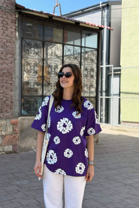 ONE COLOR DESIGNED WOMEN T-SHIRT + 6 PAIR SOCKS PURPLE/LEJLA 