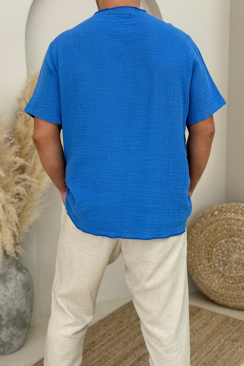 ONE COLOR DETAILED MEN T-SHIRT BLUE/BLU - 2