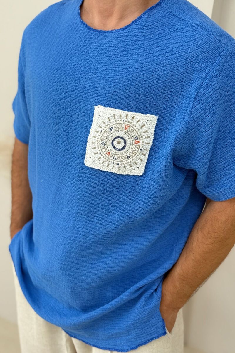 ONE COLOR DETAILED MEN T-SHIRT BLUE/BLU - 3