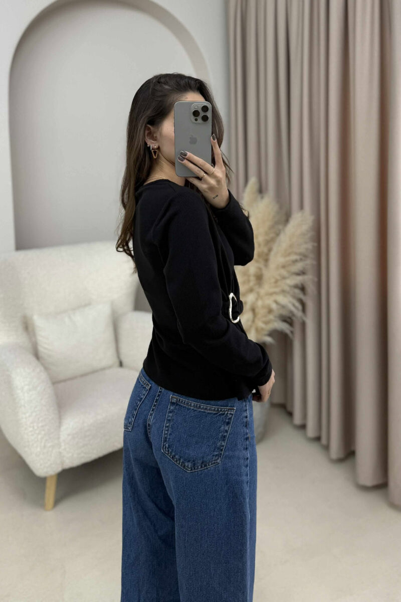 ONE COLOR DETAILED WOMEN SWEATSHIRT BLACK/ E ZEZE - 2