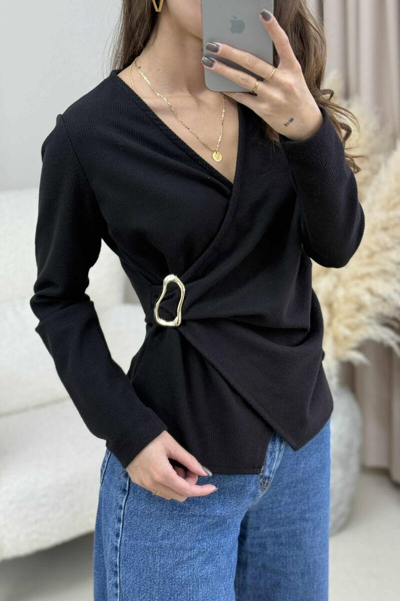 ONE COLOR DETAILED WOMEN SWEATSHIRT BLACK/ E ZEZE - 3