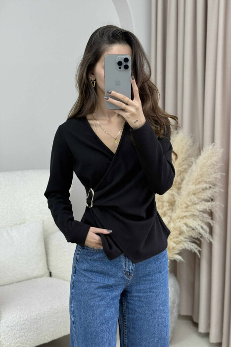 ONE COLOR DETAILED WOMEN SWEATSHIRT BLACK/ E ZEZE 