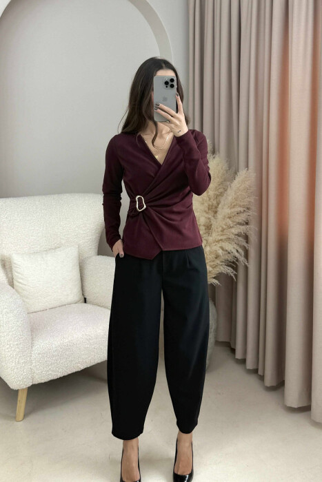 ONE COLOR DETAILED WOMEN SWEATSHIRT DARK BURGUNDY/VISHNJE E ERRET 