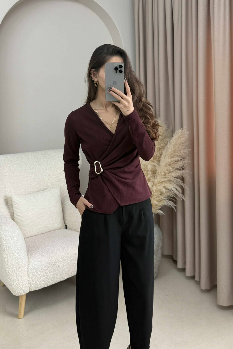 ONE COLOR DETAILED WOMEN SWEATSHIRT DARK BURGUNDY/VISHNJE E ERRET - 2