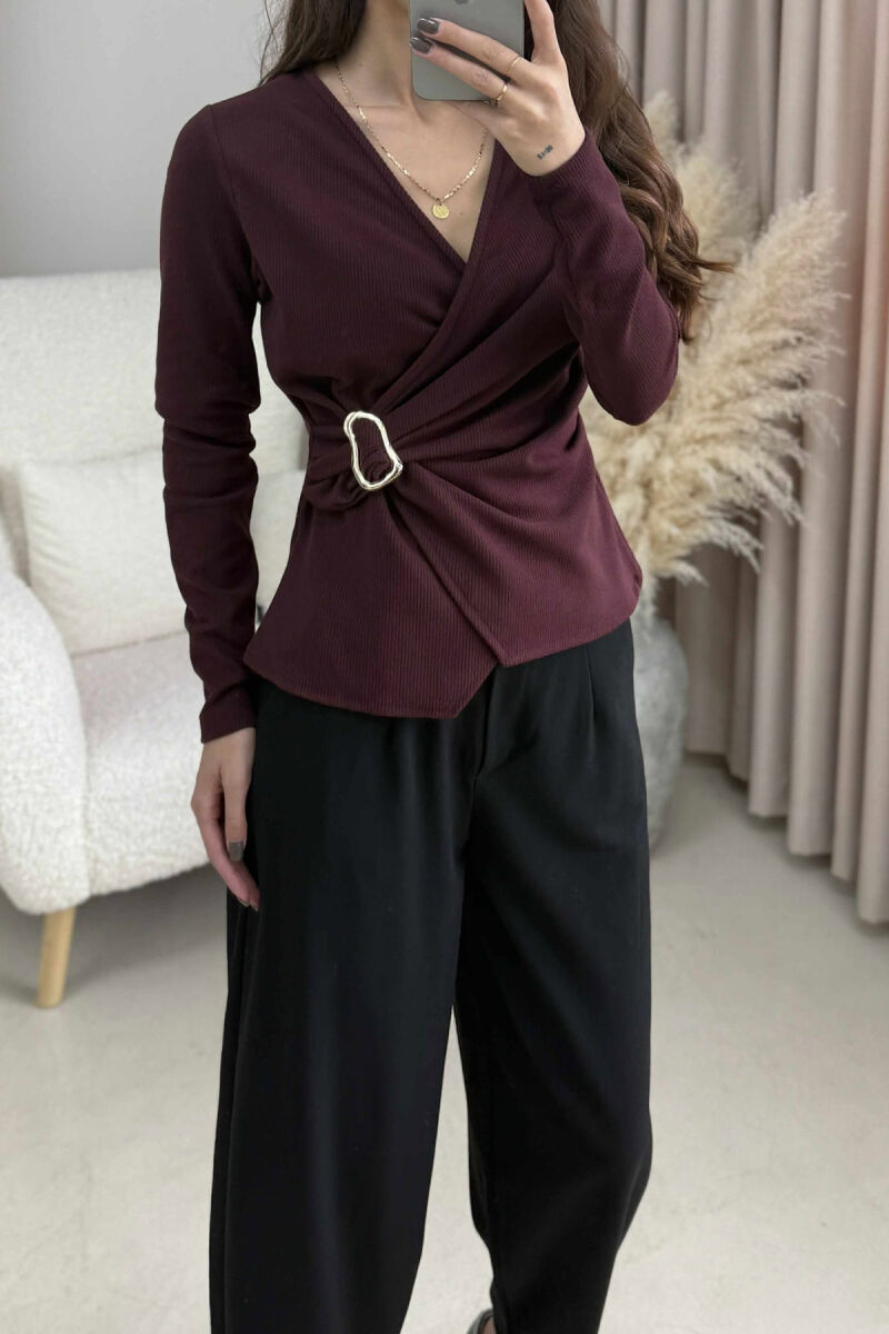 ONE COLOR DETAILED WOMEN SWEATSHIRT DARK BURGUNDY/VISHNJE E ERRET - 3