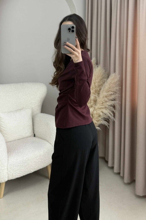 ONE COLOR DETAILED WOMEN SWEATSHIRT DARK BURGUNDY/VISHNJE E ERRET - 4