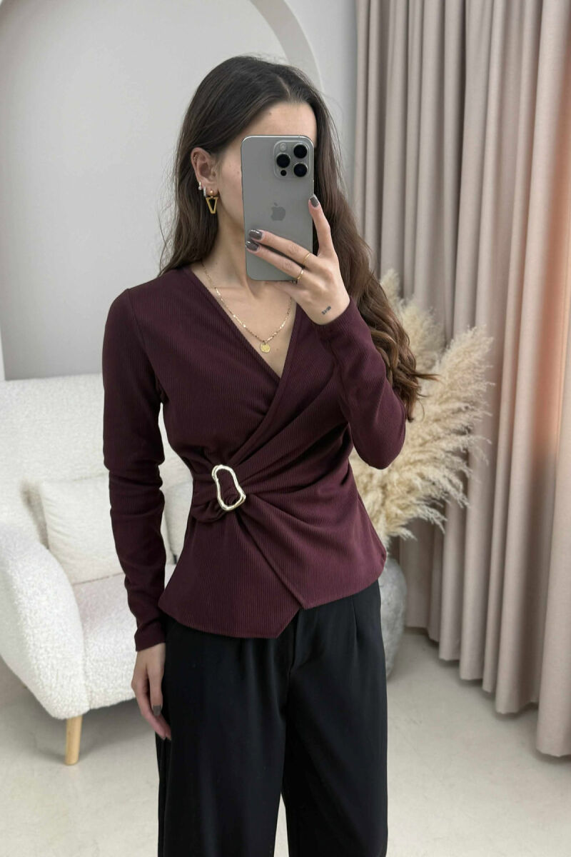 ONE COLOR DETAILED WOMEN SWEATSHIRT DARK BURGUNDY/VISHNJE E ERRET - 5