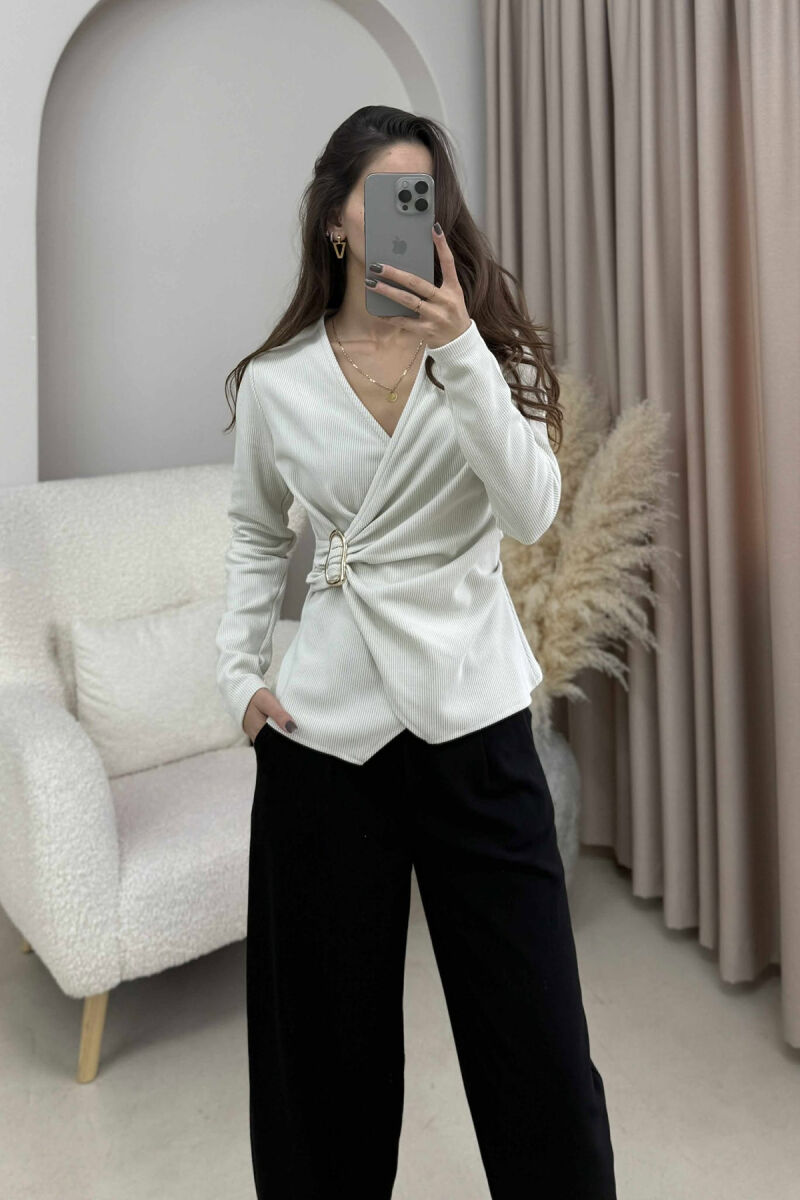 ONE COLOR DETAILED WOMEN SWEATSHIRT LIGHT GREY/GZ - 2