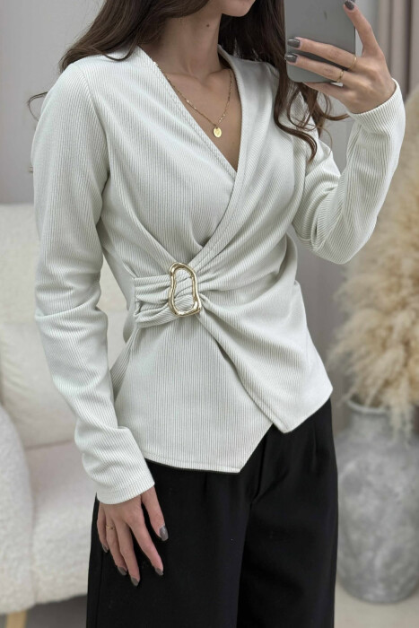 ONE COLOR DETAILED WOMEN SWEATSHIRT LIGHT GREY/GZ - 4