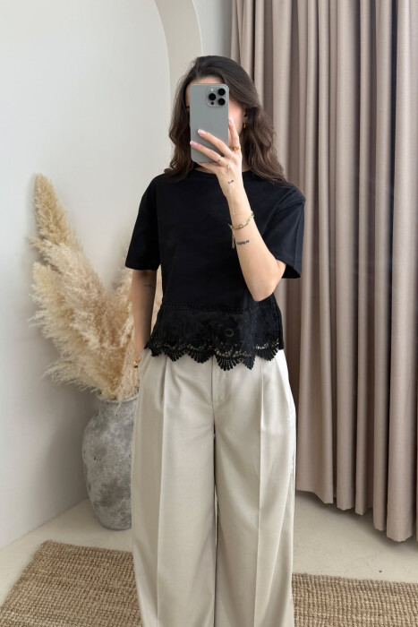 ONE COLOR DETAILS WOMEN T-SHIRT BLACK/ E ZEZE 