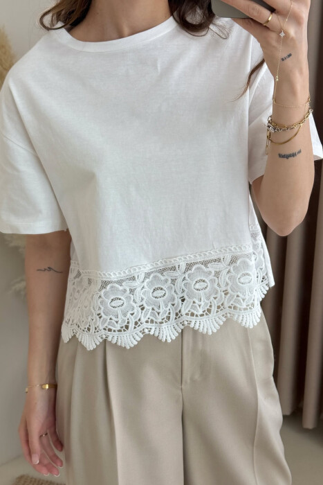 ONE COLOR DETAILS WOMEN T-SHIRT WHITE-E BARDHE - 2