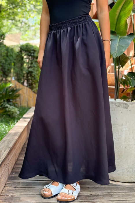ONE COLOR EALSTIC SIMPLE LONG WOMEN SKIRT BLACK/ E ZEZE 