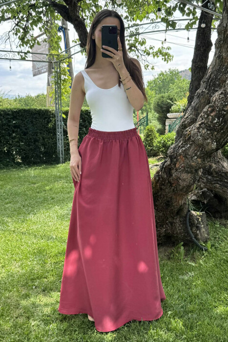 ONE COLOR EALSTIC SIMPLE LONG WOMEN SKIRT BURGUNDY/VISHNJE 