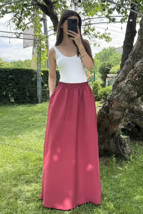 ONE COLOR EALSTIC SIMPLE LONG WOMEN SKIRT BURGUNDY/VISHNJE - 4
