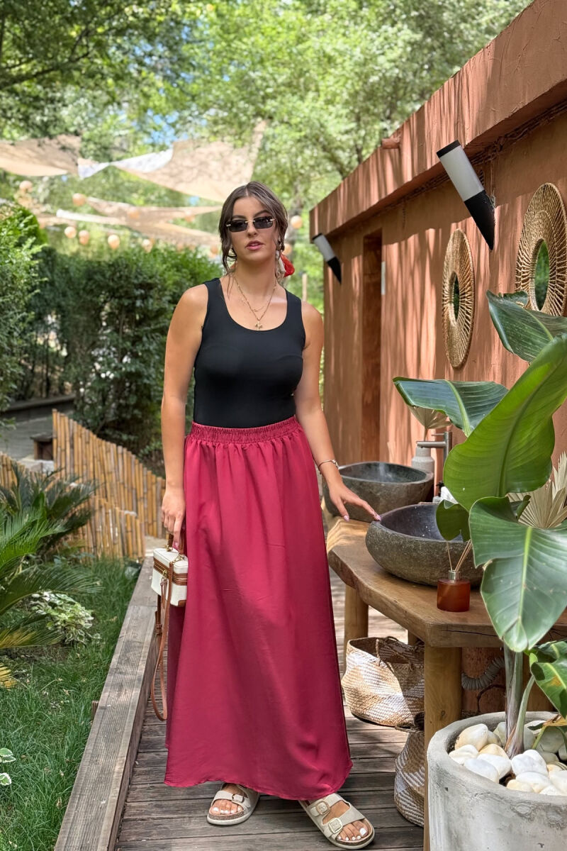 ONE COLOR EALSTIC SIMPLE LONG WOMEN SKIRT BURGUNDY/VISHNJE - 1