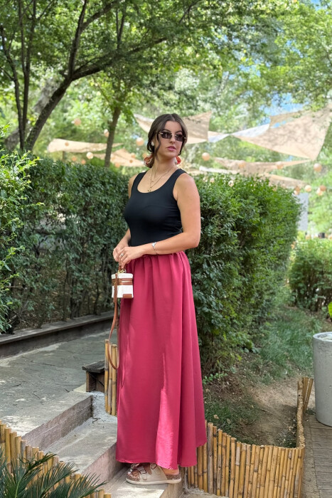 ONE COLOR EALSTIC SIMPLE LONG WOMEN SKIRT BURGUNDY/VISHNJE - 3
