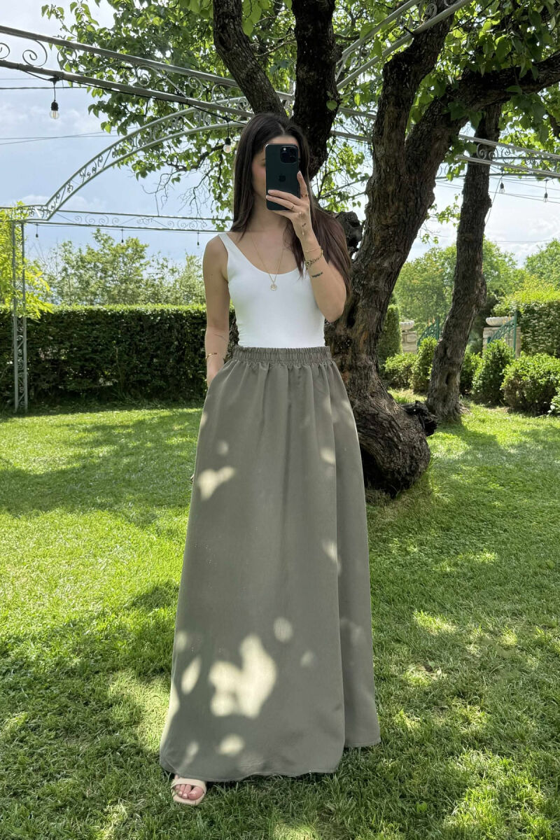 ONE COLOR EALSTIC SIMPLE LONG WOMEN SKIRT GREEN/JESHILE - 3