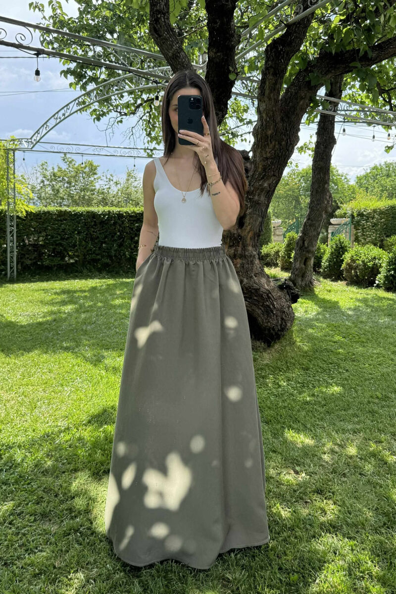 ONE COLOR EALSTIC SIMPLE LONG WOMEN SKIRT GREEN/JESHILE - 5