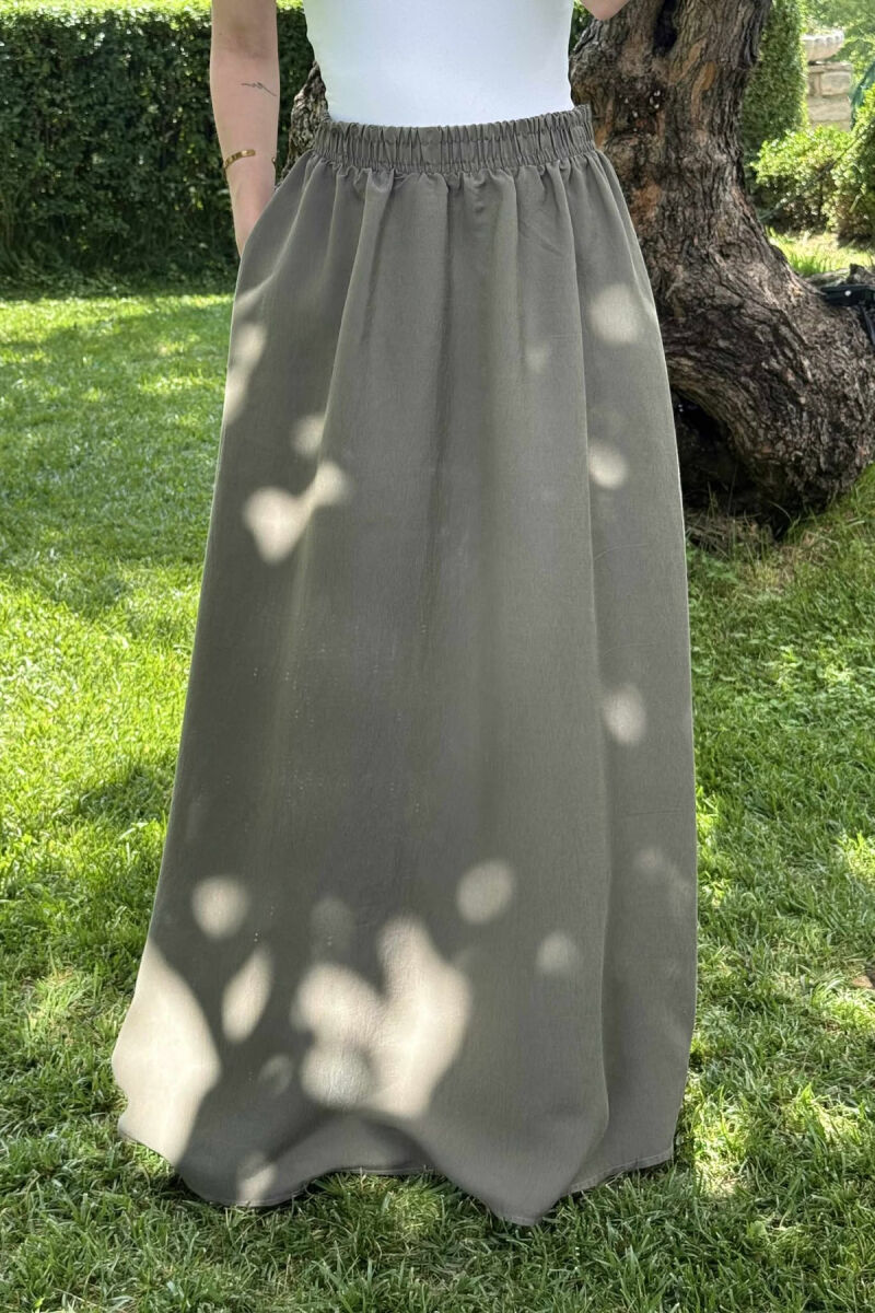 ONE COLOR EALSTIC SIMPLE LONG WOMEN SKIRT GREEN/JESHILE - 7