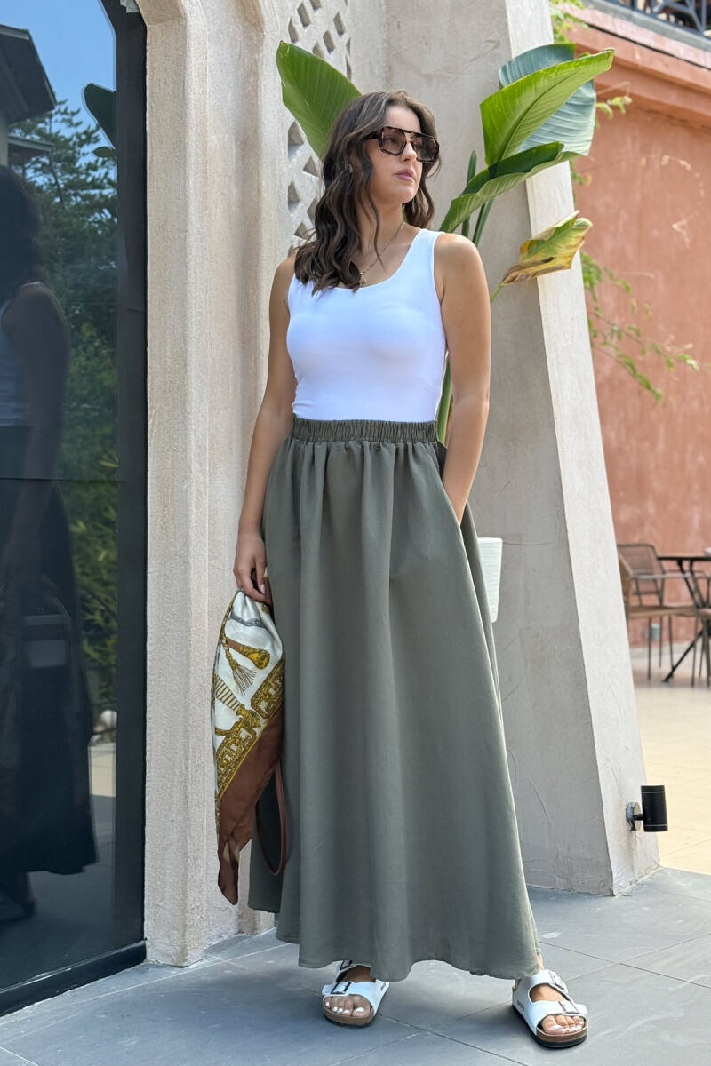 ONE COLOR EALSTIC SIMPLE LONG WOMEN SKIRT GREEN/JESHILE - 2