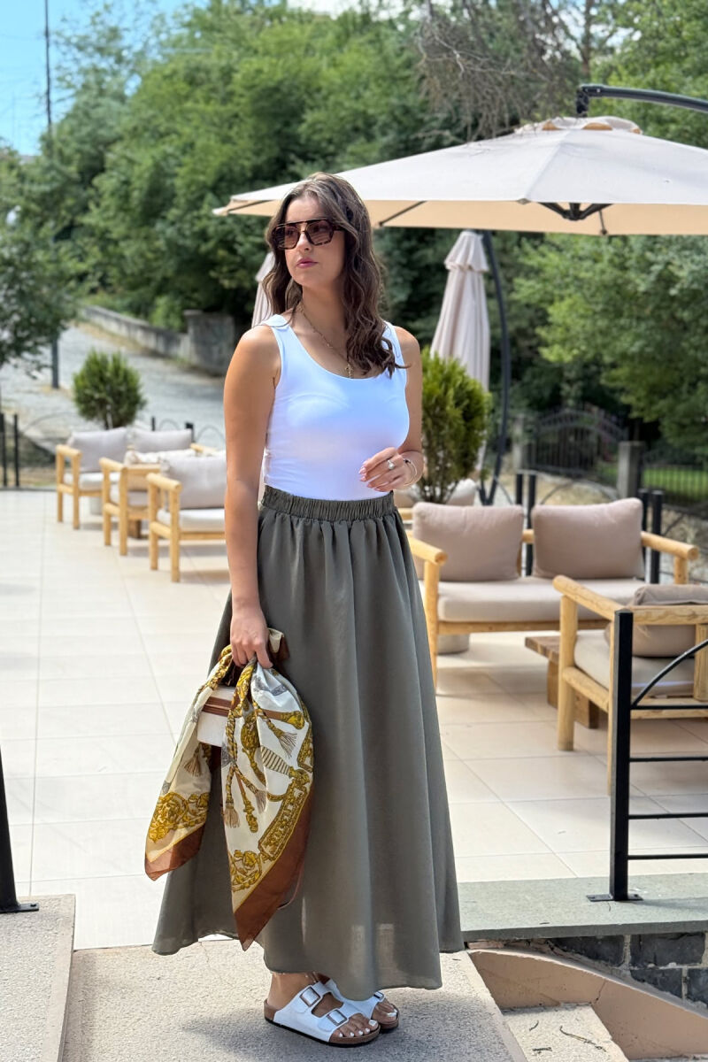 ONE COLOR EALSTIC SIMPLE LONG WOMEN SKIRT GREEN/JESHILE - 6
