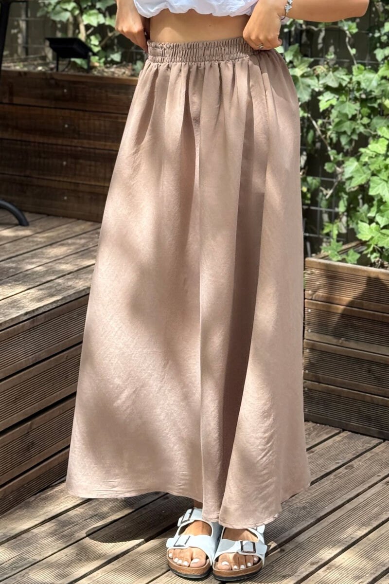 ONE COLOR EALSTIC SIMPLE LONG WOMEN SKIRT LIGHT BROWN/KAZB - 8