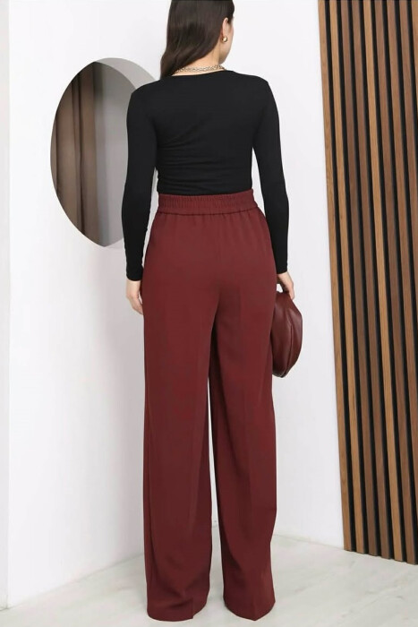 ONE COLOR ELASTIC BELT WIDE LEG WOMAN TROUSERS BURGUNDY/VISHNJE - 4