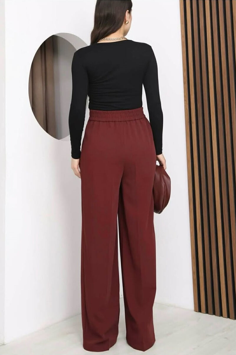 ONE COLOR ELASTIC BELT WIDE LEG WOMAN TROUSERS BURGUNDY/VISHNJE - 4