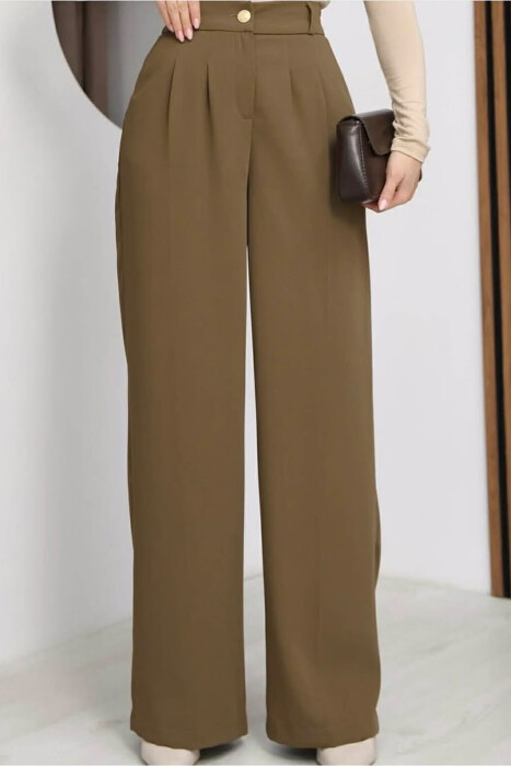 ONE COLOR ELASTIC BELT WIDE LEG WOMAN TROUSERS OLIVE/ULLI - 2
