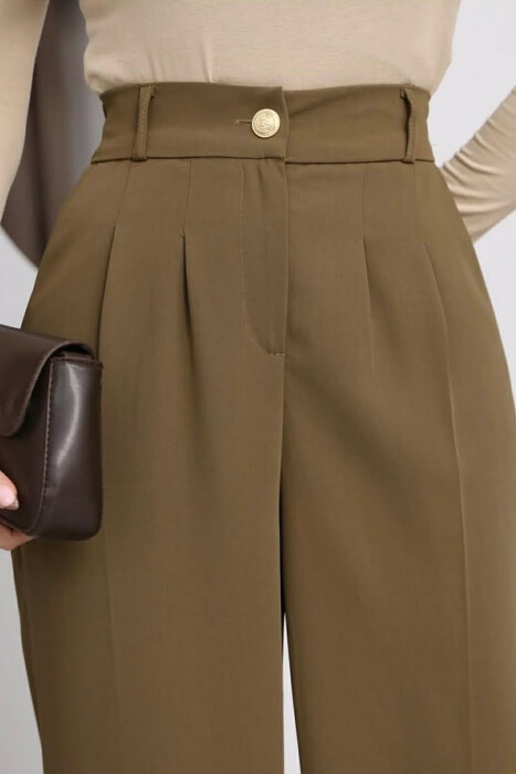 ONE COLOR ELASTIC BELT WIDE LEG WOMAN TROUSERS OLIVE/ULLI - 3