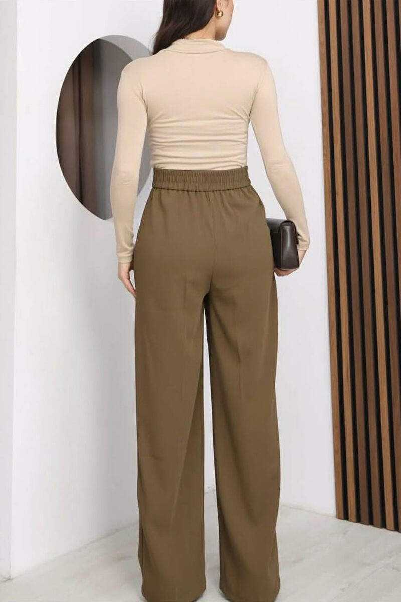 ONE COLOR ELASTIC BELT WIDE LEG WOMAN TROUSERS OLIVE/ULLI - 6
