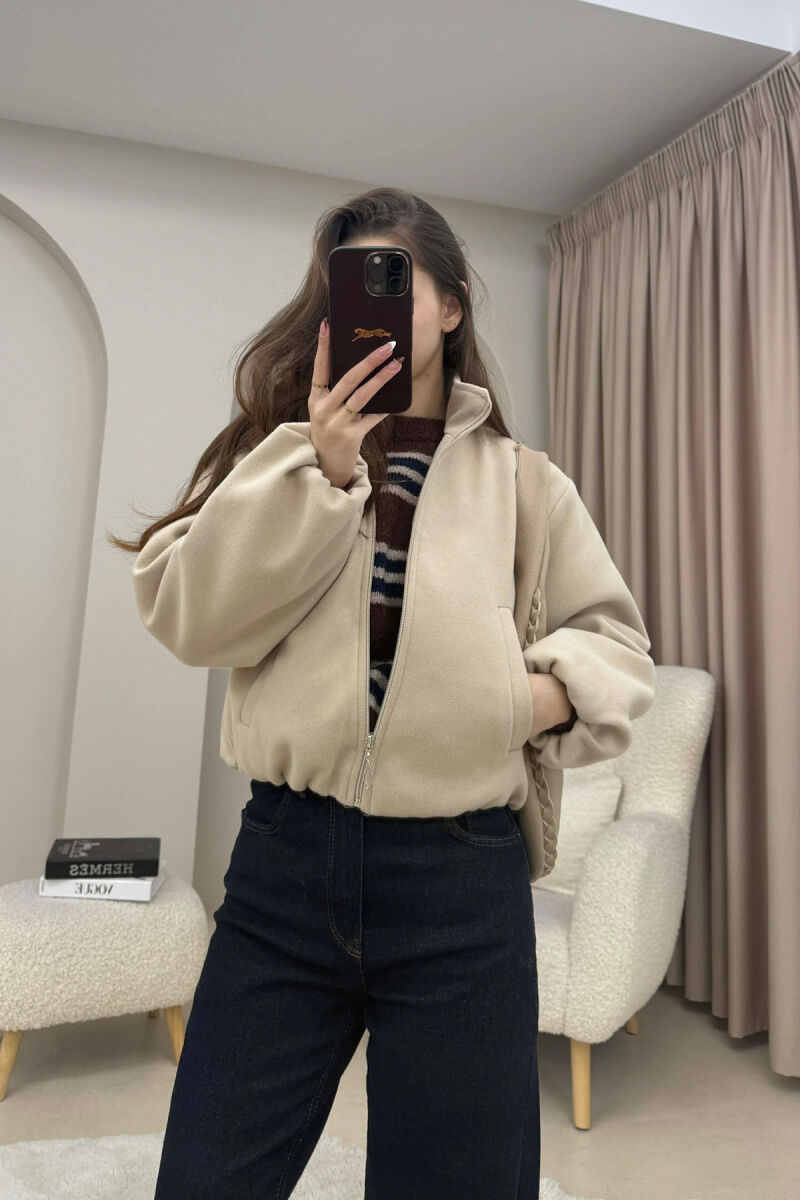 ONE COLOR ELASTIC BELT WOMAN COAT BEIGE/BEZHE - 1