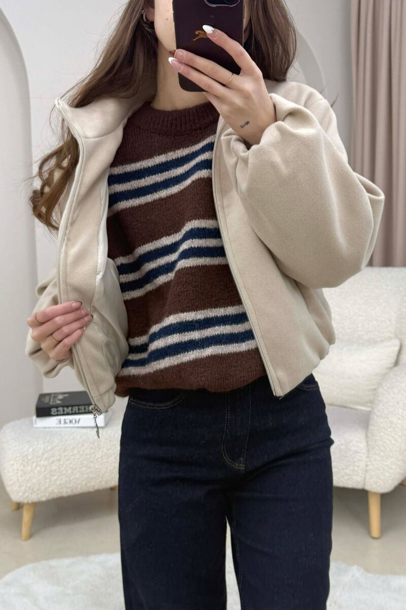 ONE COLOR ELASTIC BELT WOMAN COAT BEIGE/BEZHE - 5