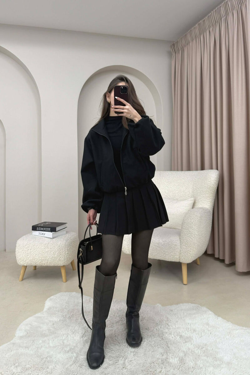 ONE COLOR ELASTIC BELT WOMAN COAT BLACK/ E ZEZE - 3