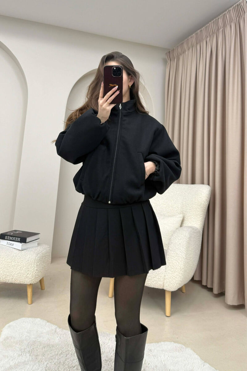 ONE COLOR ELASTIC BELT WOMAN COAT BLACK/ E ZEZE - 4